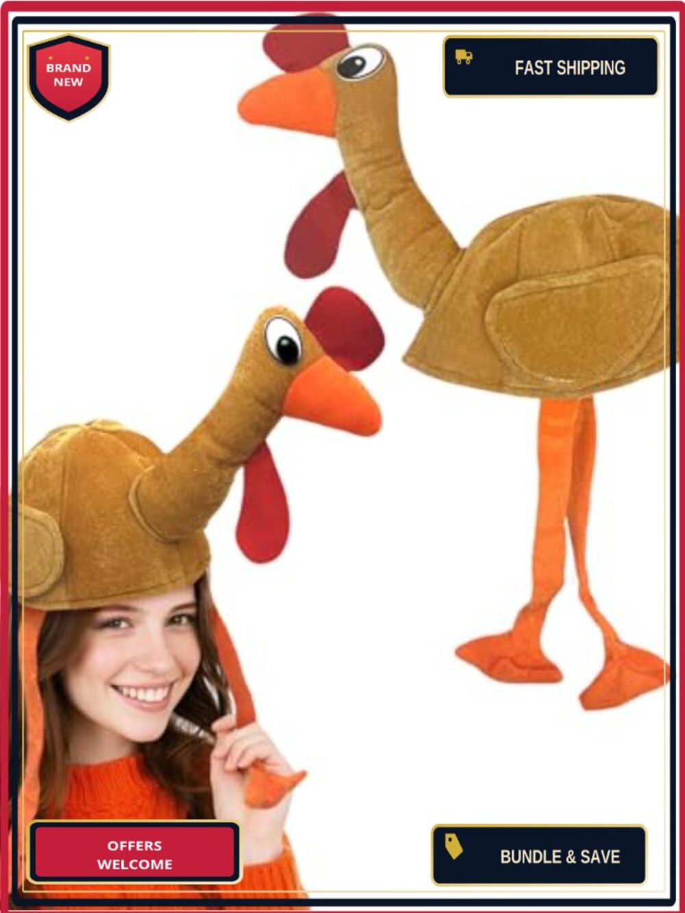 Plush Turkey Hat Thanksgiving Costume Headwear One Size Adult